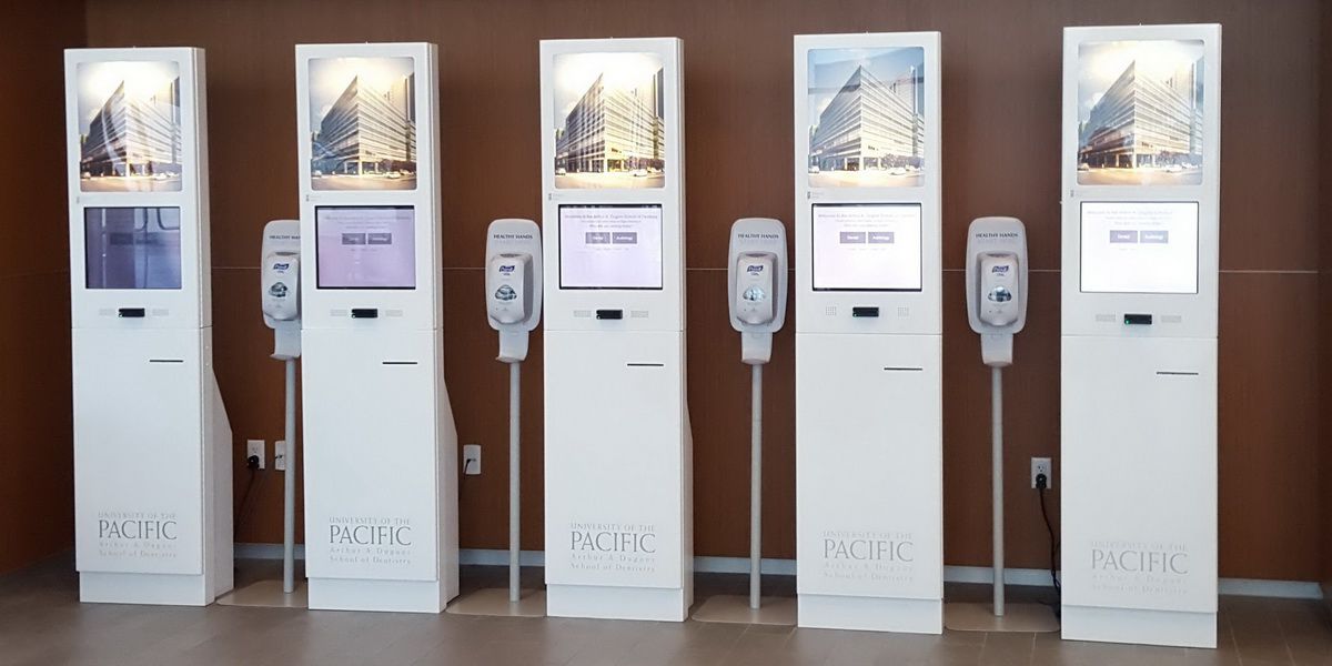 Each kiosk should have a hand sanitizer nearby.